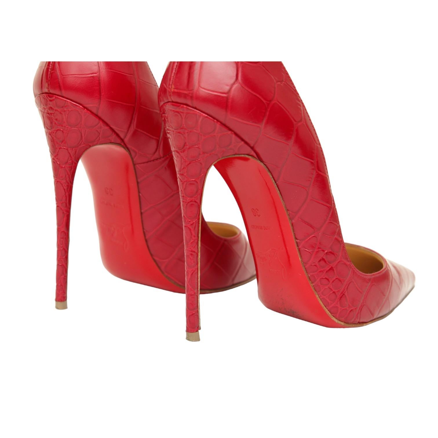 CHRISTIAN LOUBOUTIN So Kate 120 Red Pink Faux Croc Leather Pump Pointed Toe 38 For Sale 2