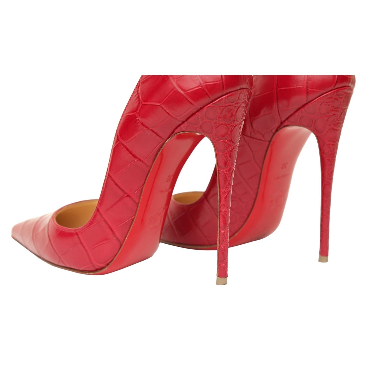 CHRISTIAN LOUBOUTIN So Kate 120 Red Pink Faux Croc Leather Pump Pointed Toe 38 For Sale 3
