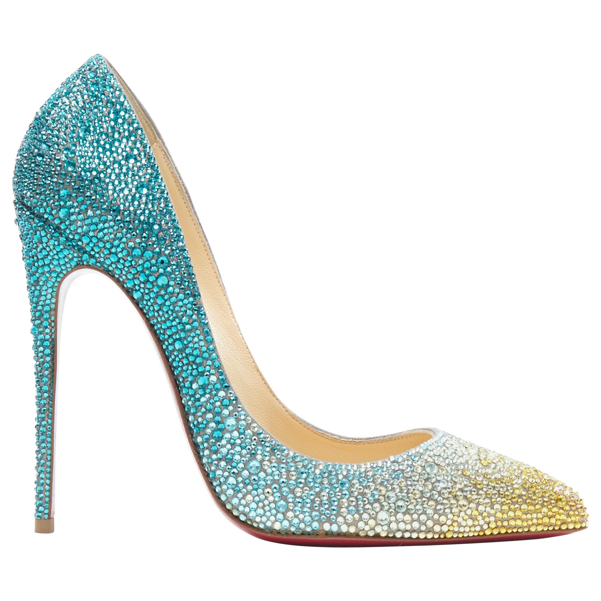 CHRISTIAN LOUBOUTIN So Kate 120 Strass crystal blue yellow gradient ...