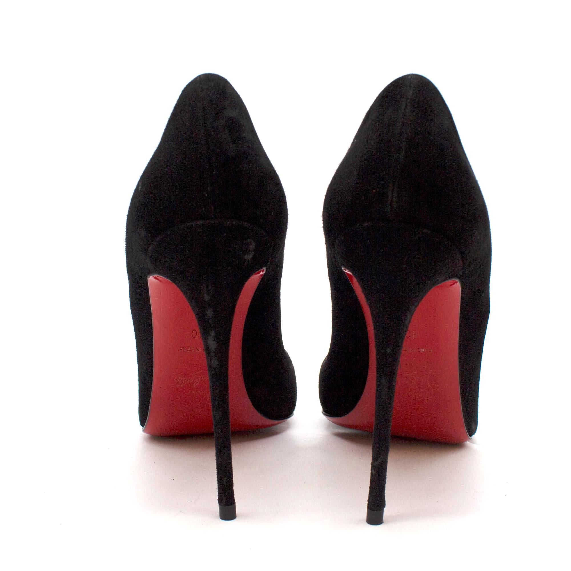 Christian Louboutin So Kate 120mm suede pumps

- Black, suede 
- Point toe, suede-covered high stiletto heel 
- Nude leather lining and insole
- Signature red leather sole

Please note, these items are pre-owned and may show some signs of storage,