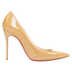 CHRISTIAN LOUBOUTIN So KAte beige tan patent point toe stiletto pumps EU37.5