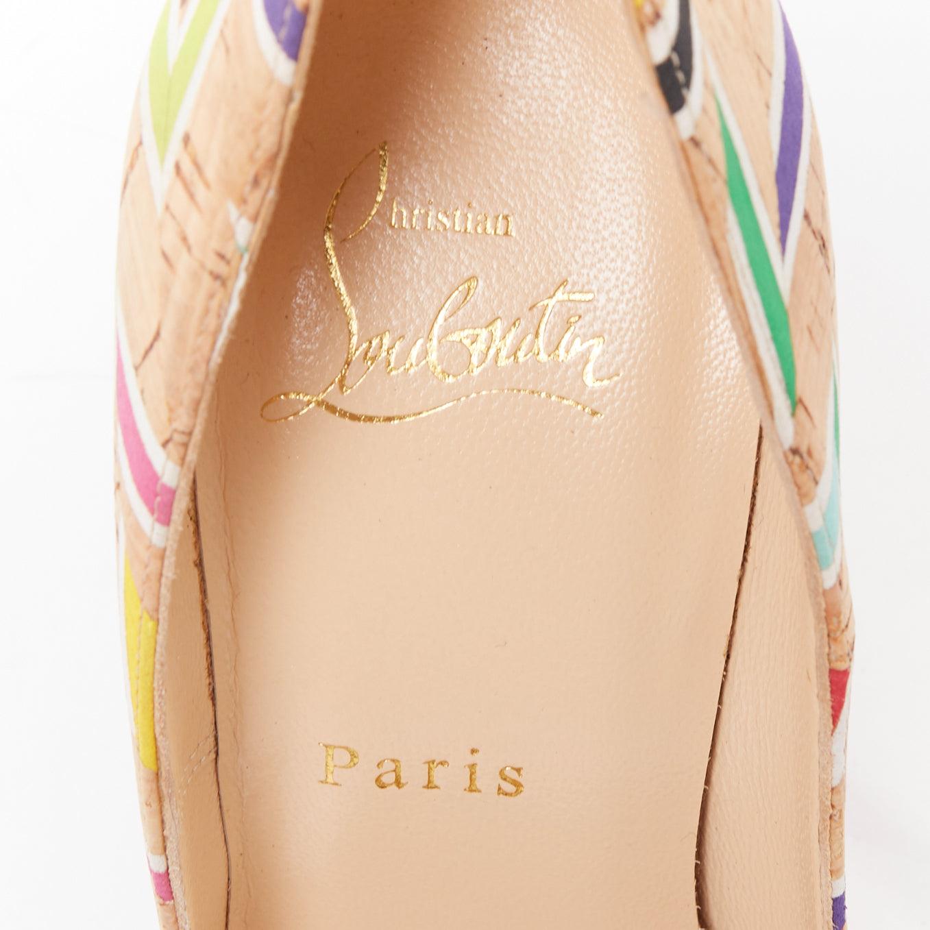 CHRISTIAN LOUBOUTIN So Kate Cork Chevron beige farbenfrohe Kalbsleder Pumps EU36.5 im Angebot 4