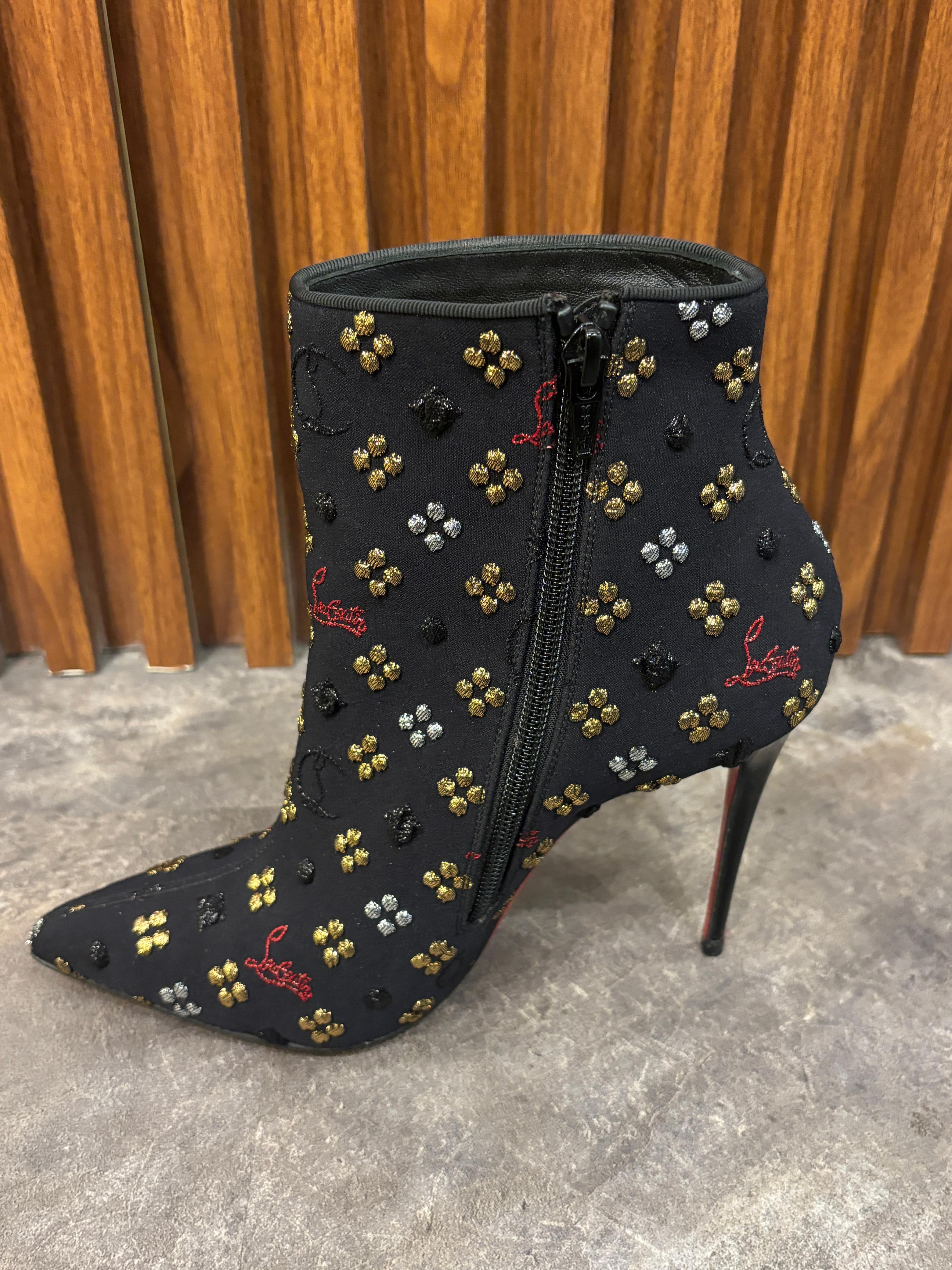 Black Christian Louboutin So Kate Jacquard Logo 105mm Ankle Bootie For Sale