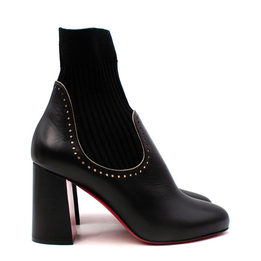 Christian Louboutin Sockies 85 Schwarzes Leder & Tricot Stiefeletten mit Absatz (Orange) im Angebot