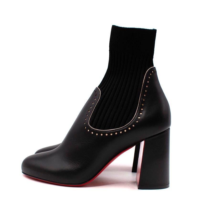 Christian Louboutin Sockies 85 Schwarzes Leder & Tricot Stiefeletten mit Absatz Damen im Angebot