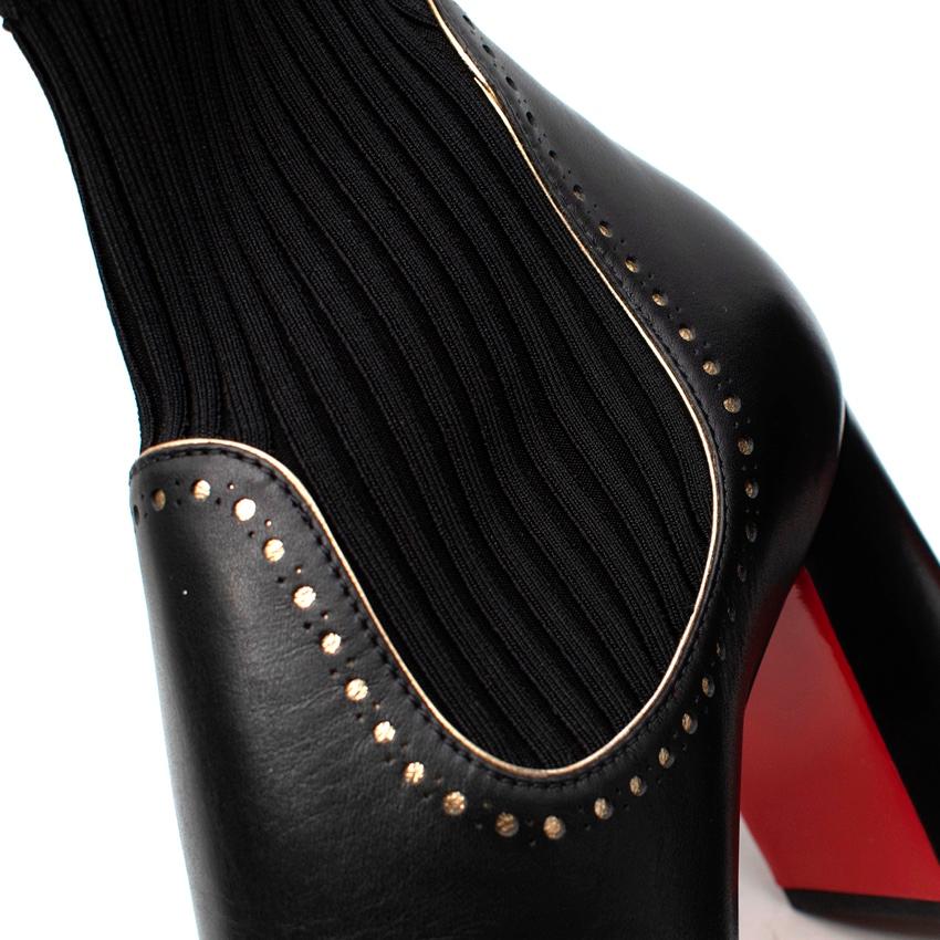 Christian Louboutin Sockies 85 Schwarzes Leder & Tricot Stiefeletten mit Absatz im Angebot 3
