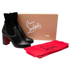 Christian Louboutin Sockies 85 Schwarzes Leder & Tricot Stiefeletten mit Absatz