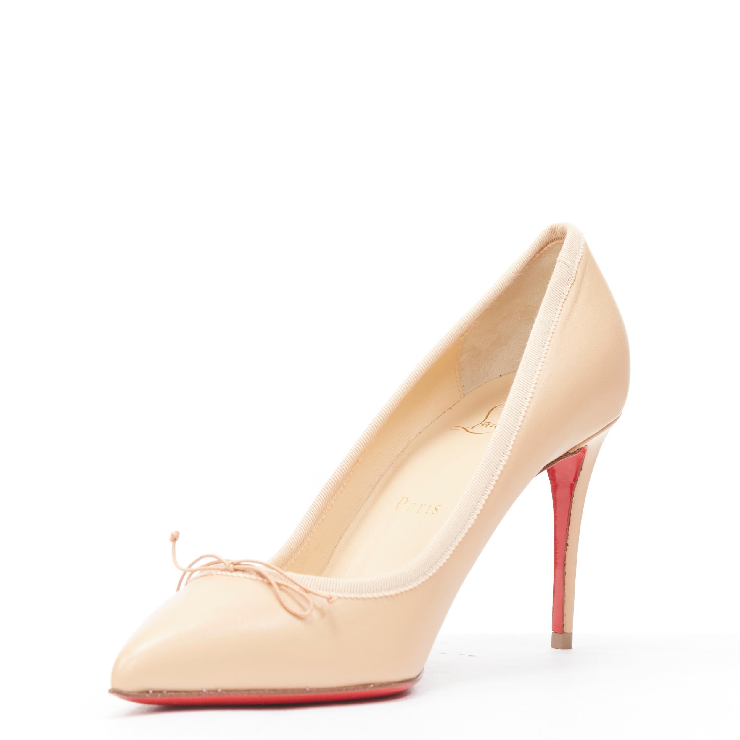 CHRISTIAN LOUBOUTIN Solasofia 85 nude beige grosgrain bow pump EU37.5 In Excellent Condition In Hong Kong, NT