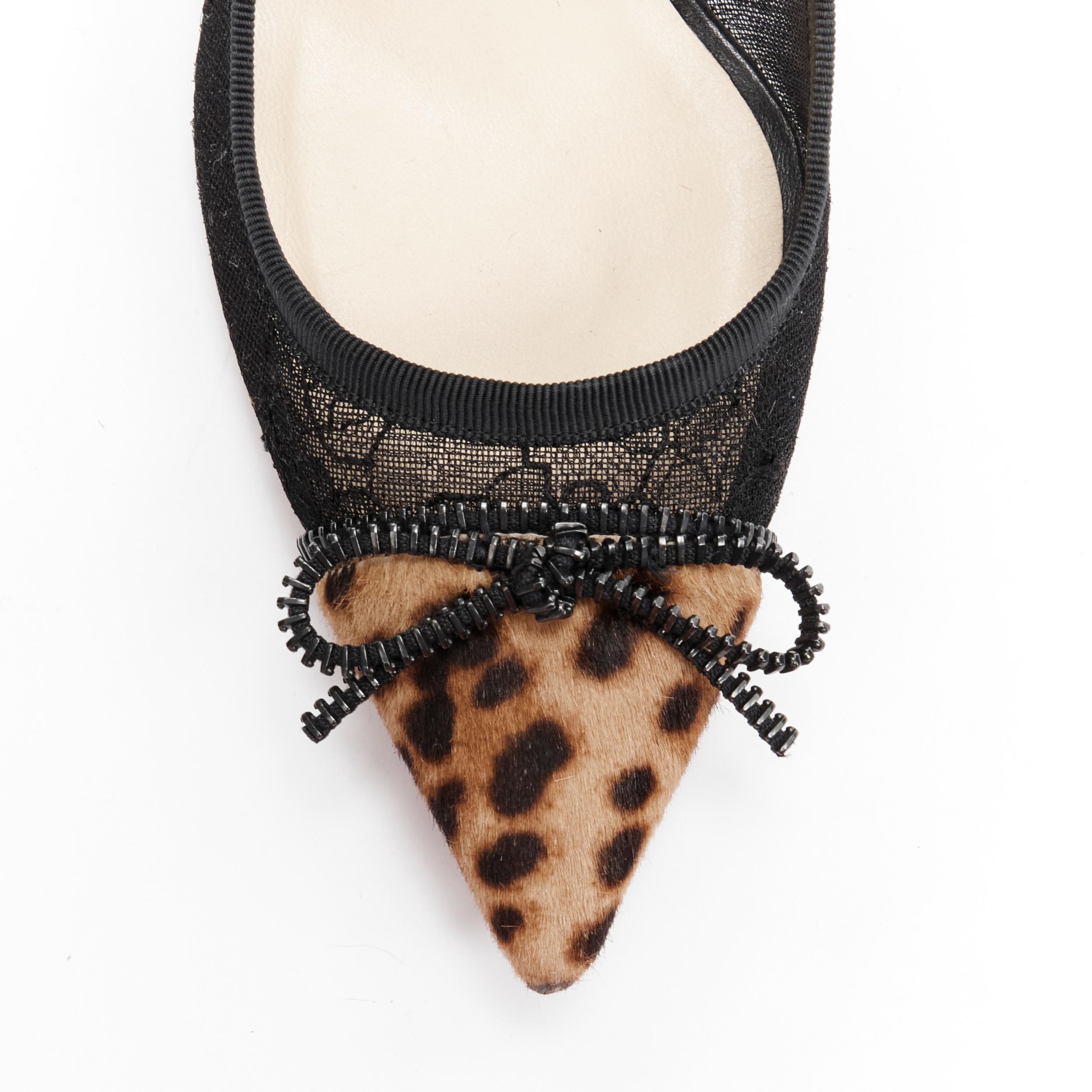 CHRISTIAN LOUBOUTIN Souris 70 black lace mesh leopard bow kitten pump EU37.5 1