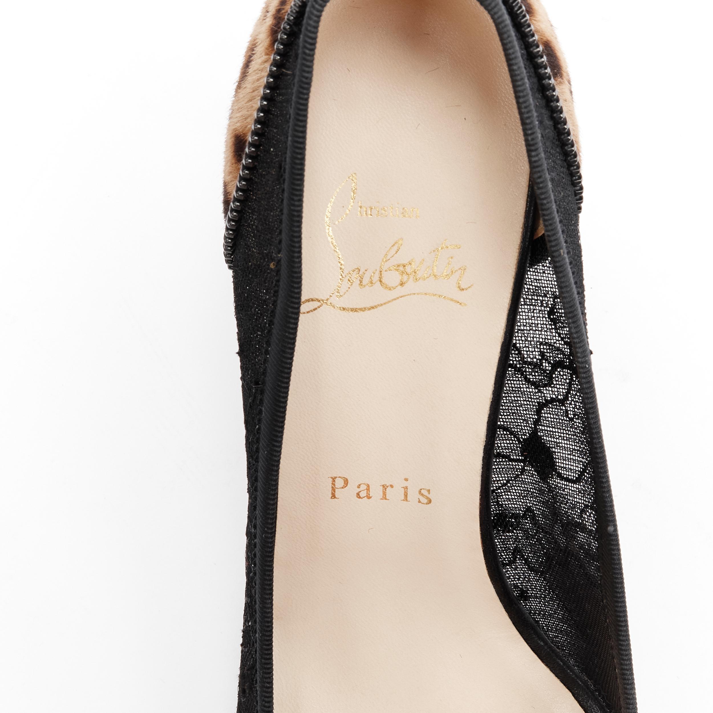 CHRISTIAN LOUBOUTIN Souris 70 black lace mesh leopard bow kitten pump EU37.5 3