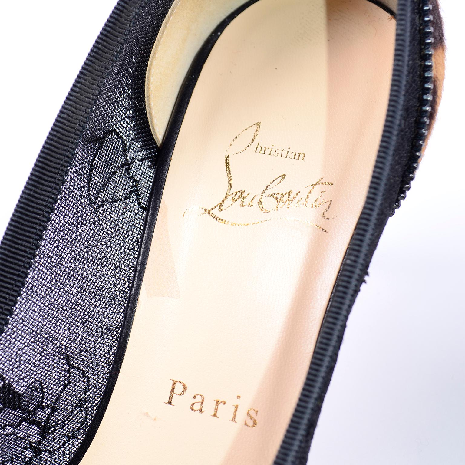 Christian Louboutin Souris 70 Pony Fur Cheetah Lace Zipper Bow Kitten Heel Shoes 5