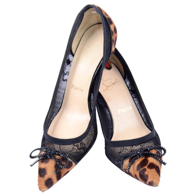 Christian Louboutin Souris 70 Pony Fur Cheetah Lace Zipper Bow Kitten Heel  Shoes For Sale at 1stDibs