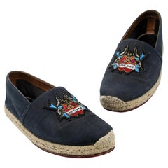 Used Christian Louboutin Sparrow Birds 'Mom & Dad' Tattoo Patch Espadrille Shoes