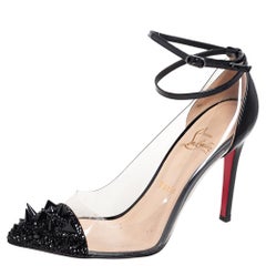 Christian Louboutin Spike Embellished Leather and PVC Strap Sandals Size 37.5
