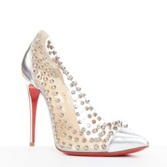 CHRISTIAN LOUBOUTIN Spike Me 100 Metal Gloss silver PVC spike stud pumps EU38