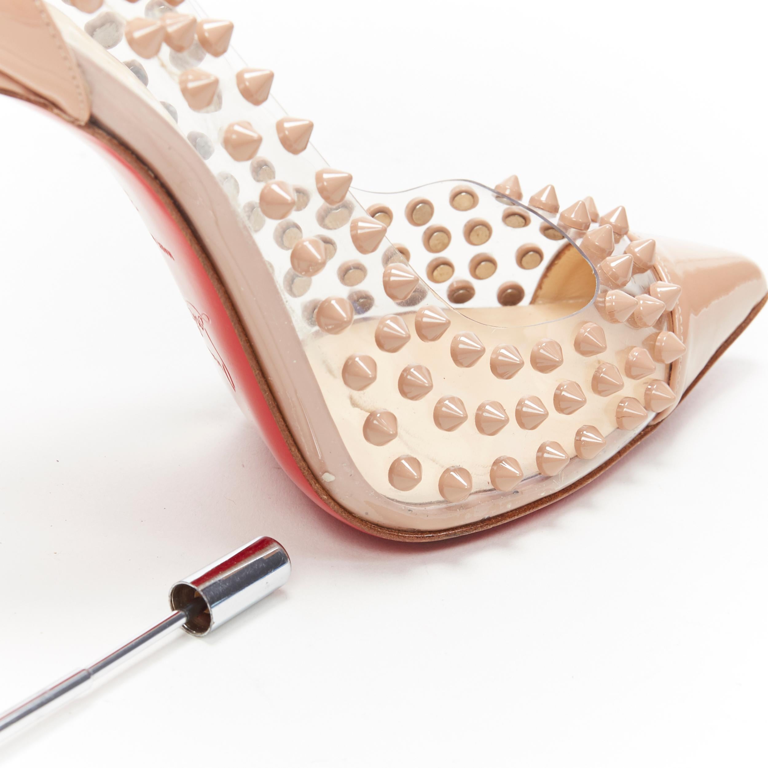 CHRISTIAN LOUBOUTIN Spike Me nude stud PVC patent toe cap pointed pump EU39 2