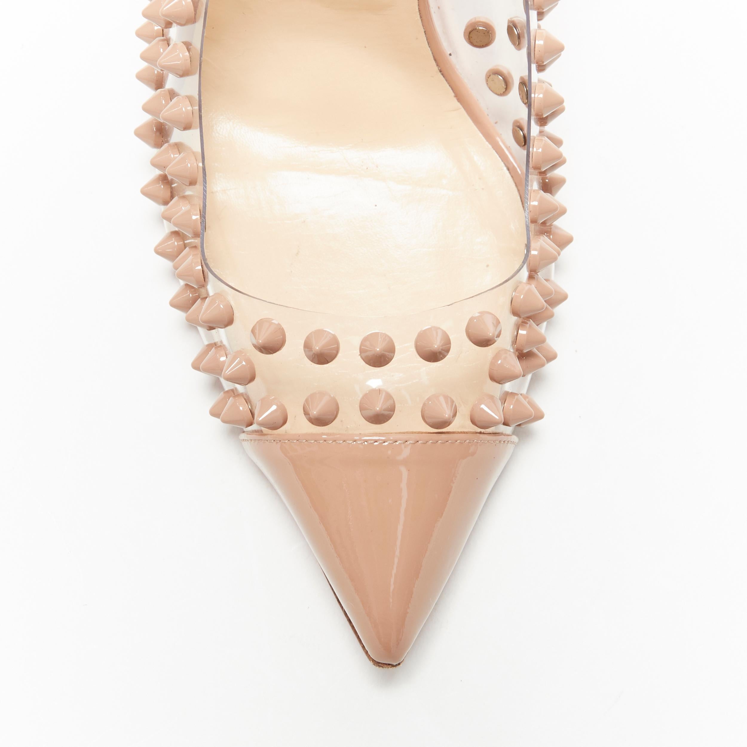 CHRISTIAN LOUBOUTIN Spike Me nude stud PVC patent toe cap pointed pump EU39 In Good Condition In Hong Kong, NT
