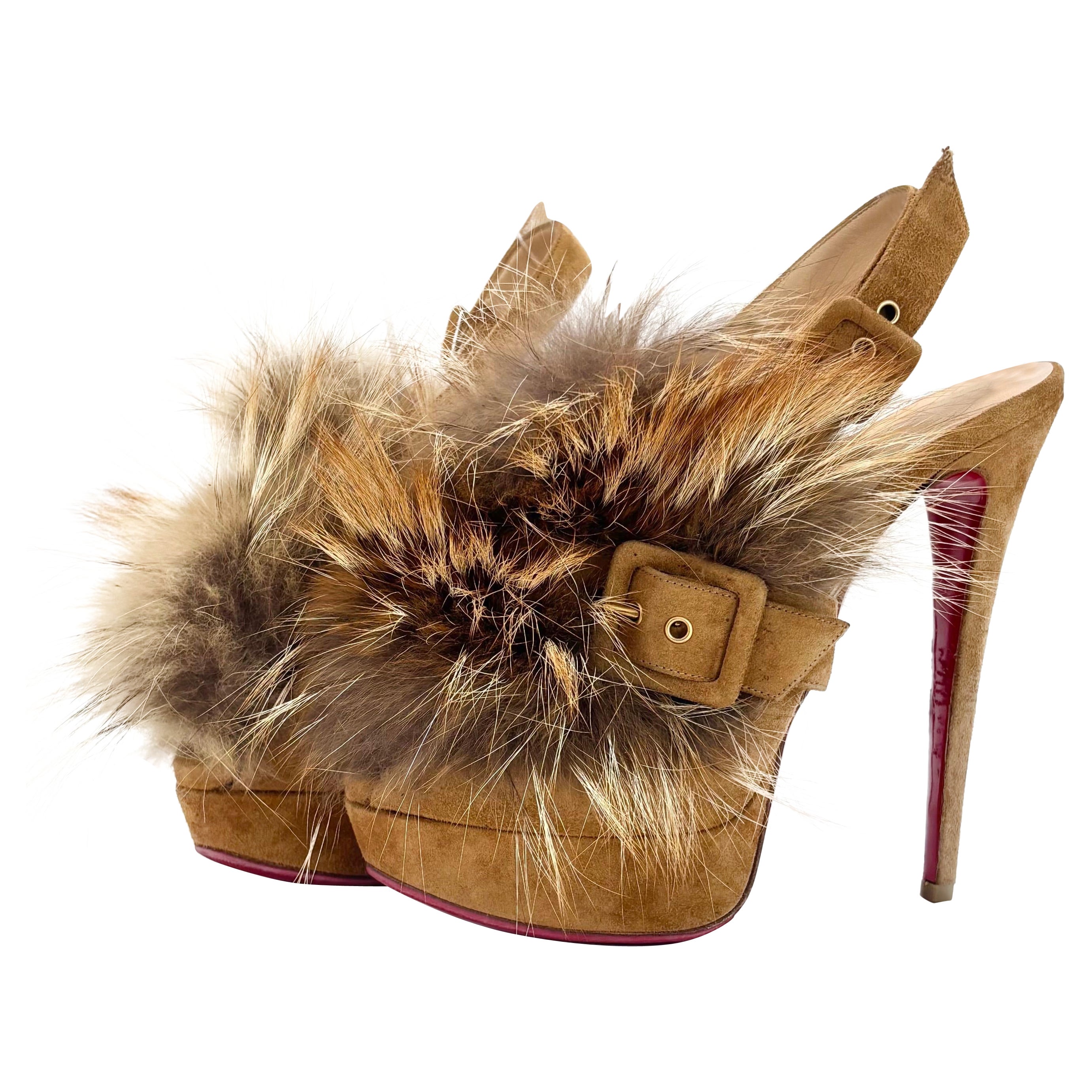 Christian Louboutin Splash Fur 150 Platform Slingback Sandals 39