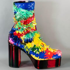 CHRISTIAN LOUBOUTIN SS23 Size 10 Stage O Rioca Multi Color Sequined Leather Platform Boots