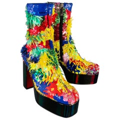 CHRISTIAN LOUBOUTIN SS23 Size 10 Stage O Rioca Multi Color Sequined Leather Platform Boots CHRISTIAN LOUBOUTIN SS23 Size 10 Stage O Rioca Multi Color Sequined Leather Platform Boots