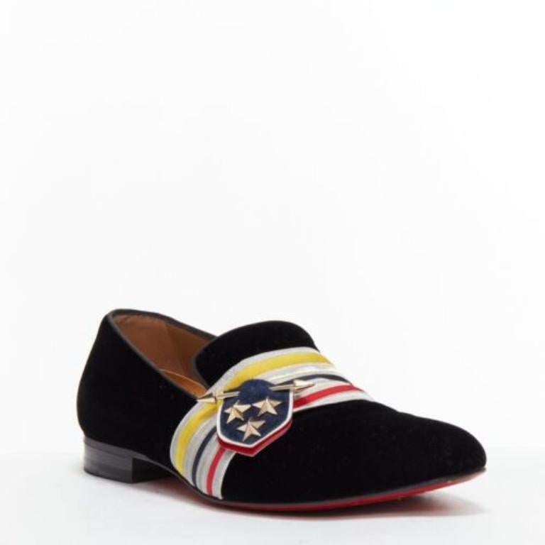 Black CHRISTIAN LOUBOUTIN St Ordre black velvet silver star badge loafers EU43 For Sale