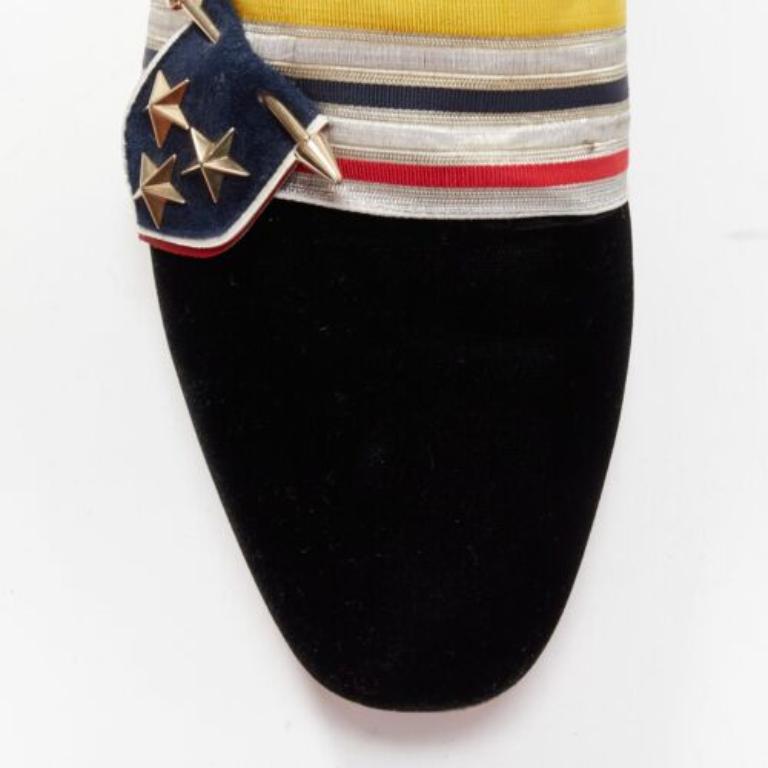 CHRISTIAN LOUBOUTIN St Ordre black velvet silver star badge loafers EU43 For Sale 1