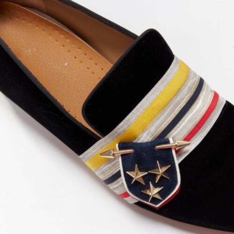 CHRISTIAN LOUBOUTIN St Ordre black velvet silver star badge loafers EU43 For Sale 2