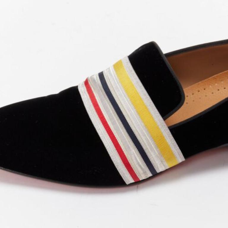 CHRISTIAN LOUBOUTIN St Ordre black velvet silver star badge loafers EU43 For Sale 3