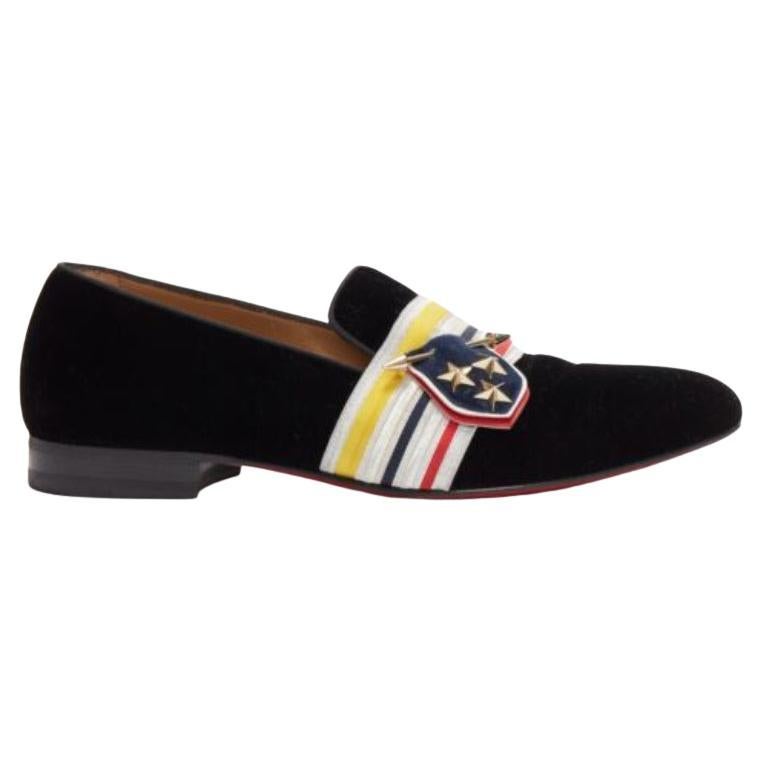 CHRISTIAN LOUBOUTIN St Ordre black velvet silver star badge loafers EU43 For Sale