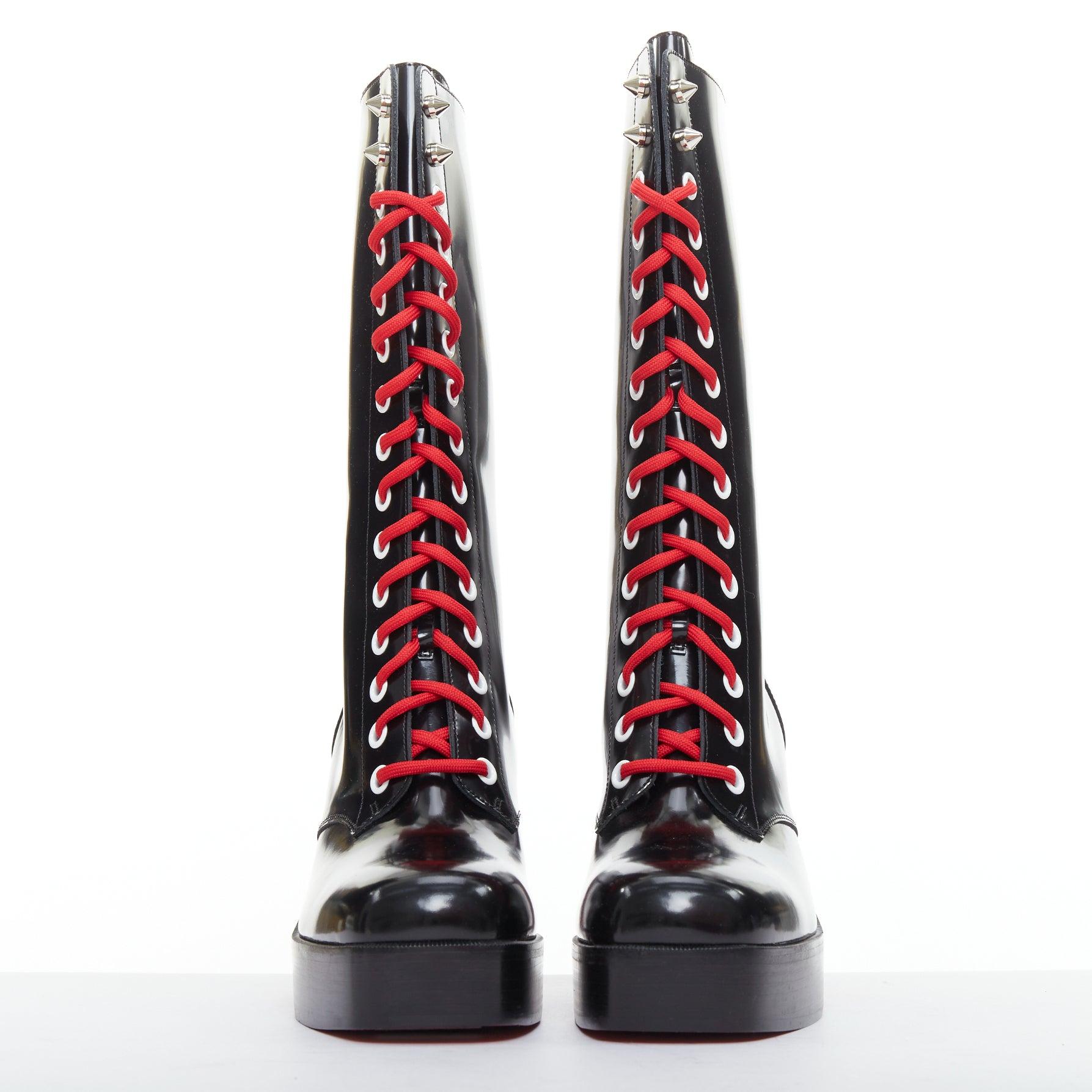 CHRISTIAN LOUBOUTIN Botín de plataforma con puntera cuadrada de encaje de piel Stage Lace 110 EU42 Negro en venta