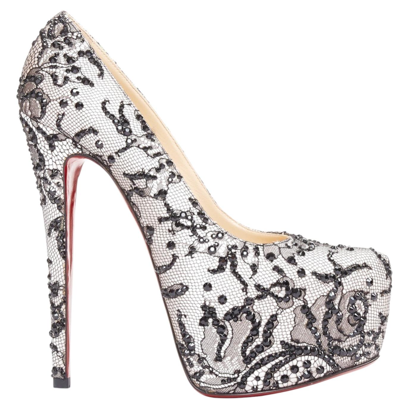 CHRISTIAN LOUBOUTIN Stardust 160 Satén Encaje adornado plataforma bombas EU37.5