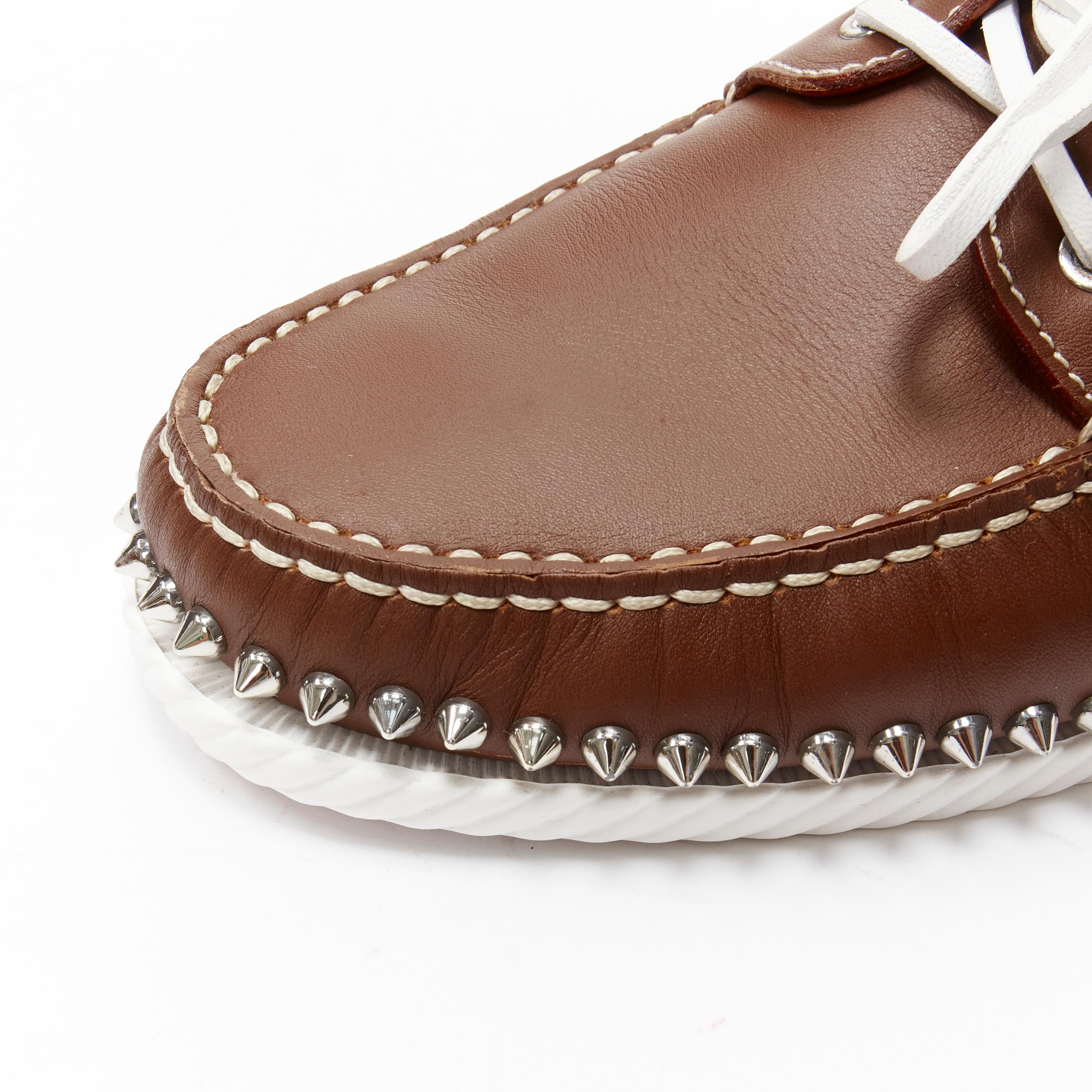 CHRISTIAN LOUBOUTIN Steckel brown leather spike lace boat shoe loafer EU43.5 1
