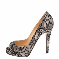 Christian Louboutin Strass Lace Very Prive Peep Toe Platform Pumps Size 37.5