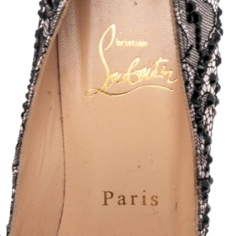 Christian Louboutin Strass Encaje Muy Prive Peep Toe Plataforma Bombas Tamaño 37.5 en venta 1