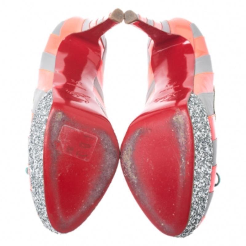 Christian Louboutin Striped Leather Foraine Glitter Platform Pumps Size 37.5 en vente 2