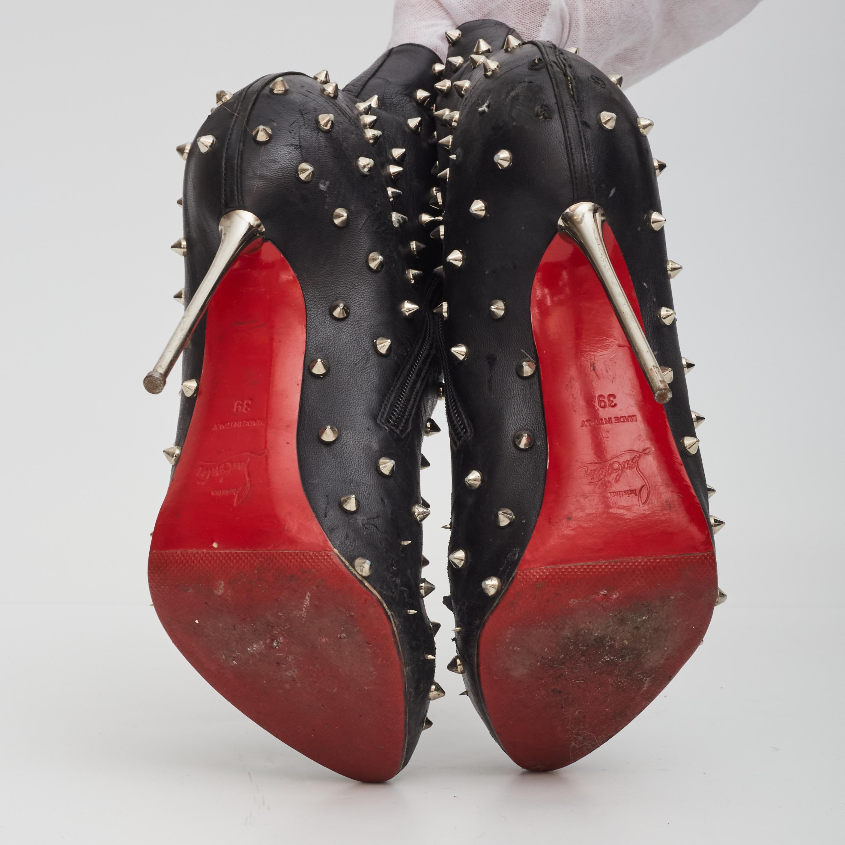 Women's Christian Louboutin Studded Black Leather Booties (EU 39  US 8)