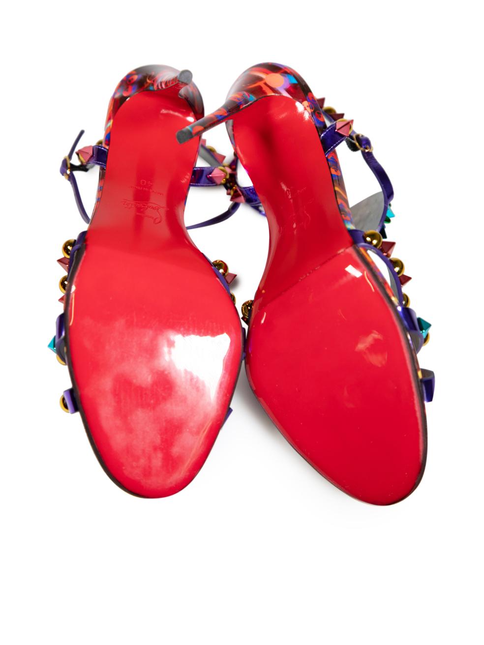 Women's Christian Louboutin Studded Leather Goldora 100 Sandals Size IT 40