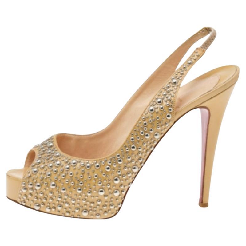 Christian Louboutin Studded Leather Star Prive Peep Toe Slingback Sandals 39