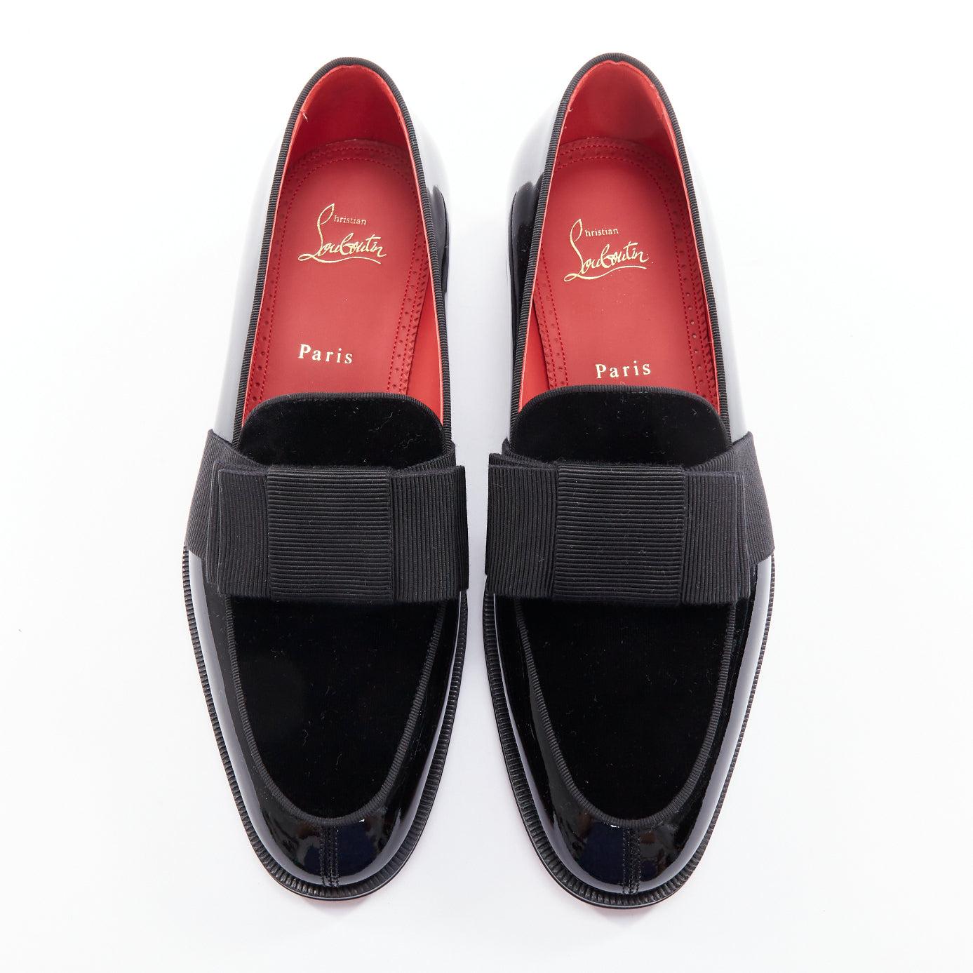 CHRISTIAN LOUBOUTIN Styleeto patent black bow tie dress loafer EU39.5
Reference: TGAS/E00187
Brand: Christian Louboutin
Model: Styleeto
Material: Leather
Color: Black
Pattern: Solid
Closure: Slip On
Lining: Red Leather
Extra Details: Crafted in