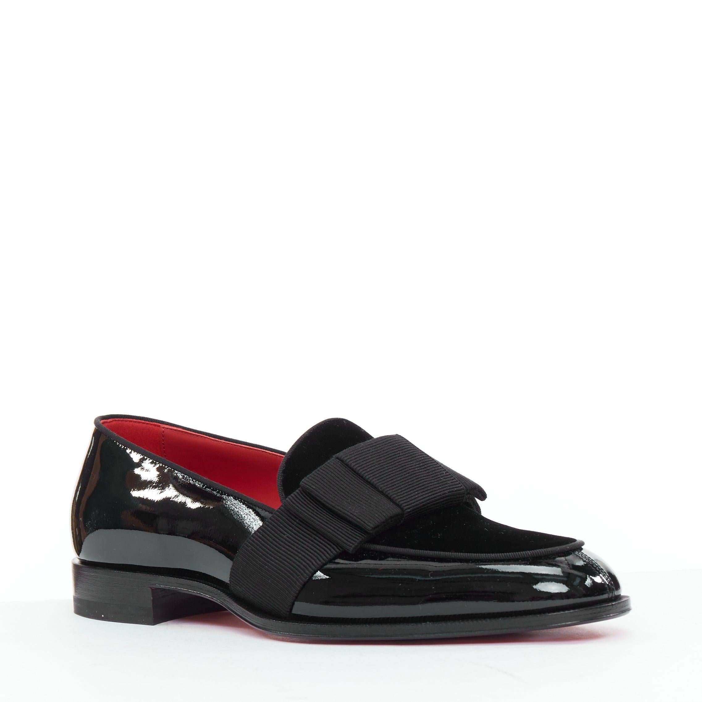 Black CHRISTIAN LOUBOUTIN Styleeto patent black bow tie dress loafer EU39.5 For Sale