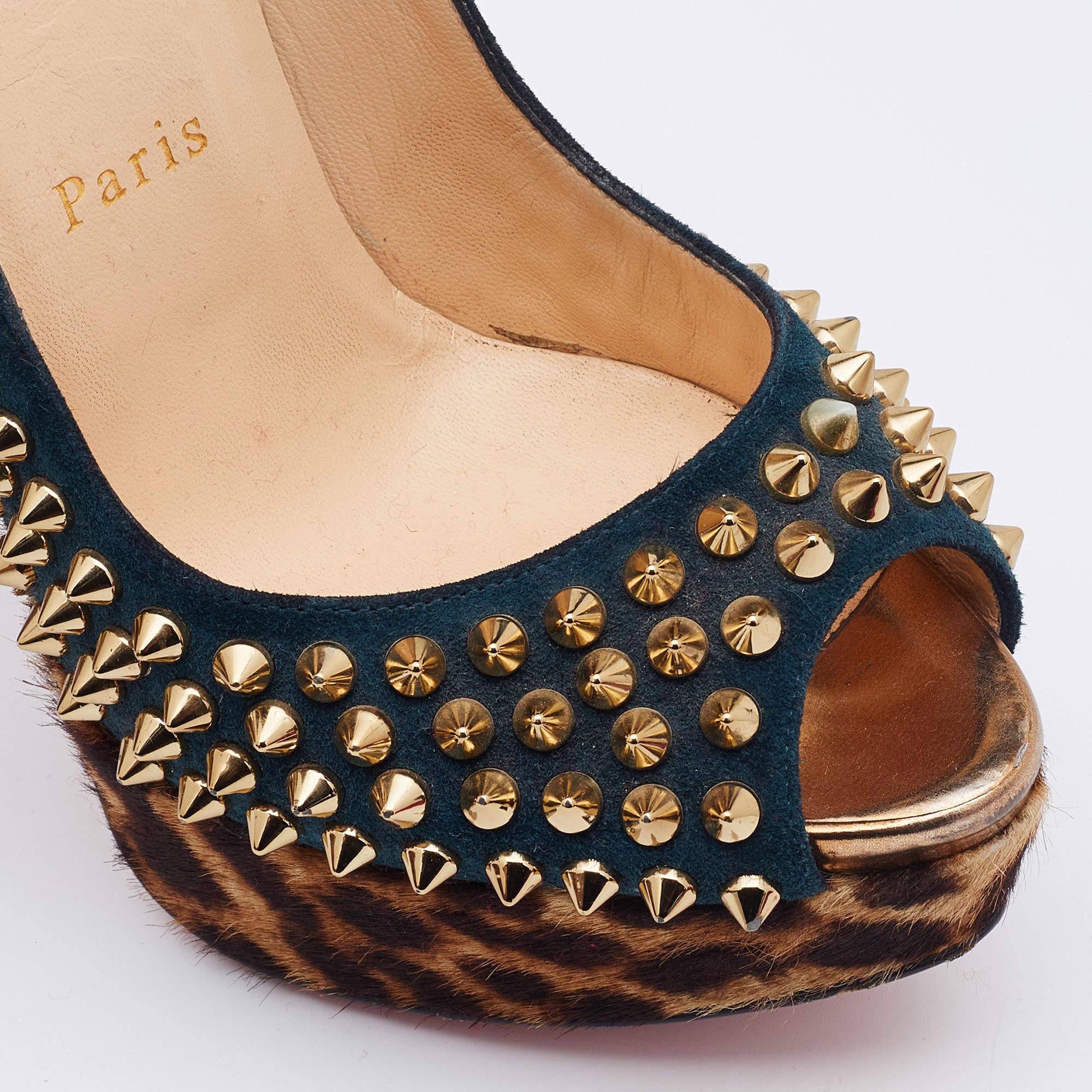 Noir Christian Louboutin - Escarpins en daim et cuir de veau à bouts ouverts, pour femme, taille 36