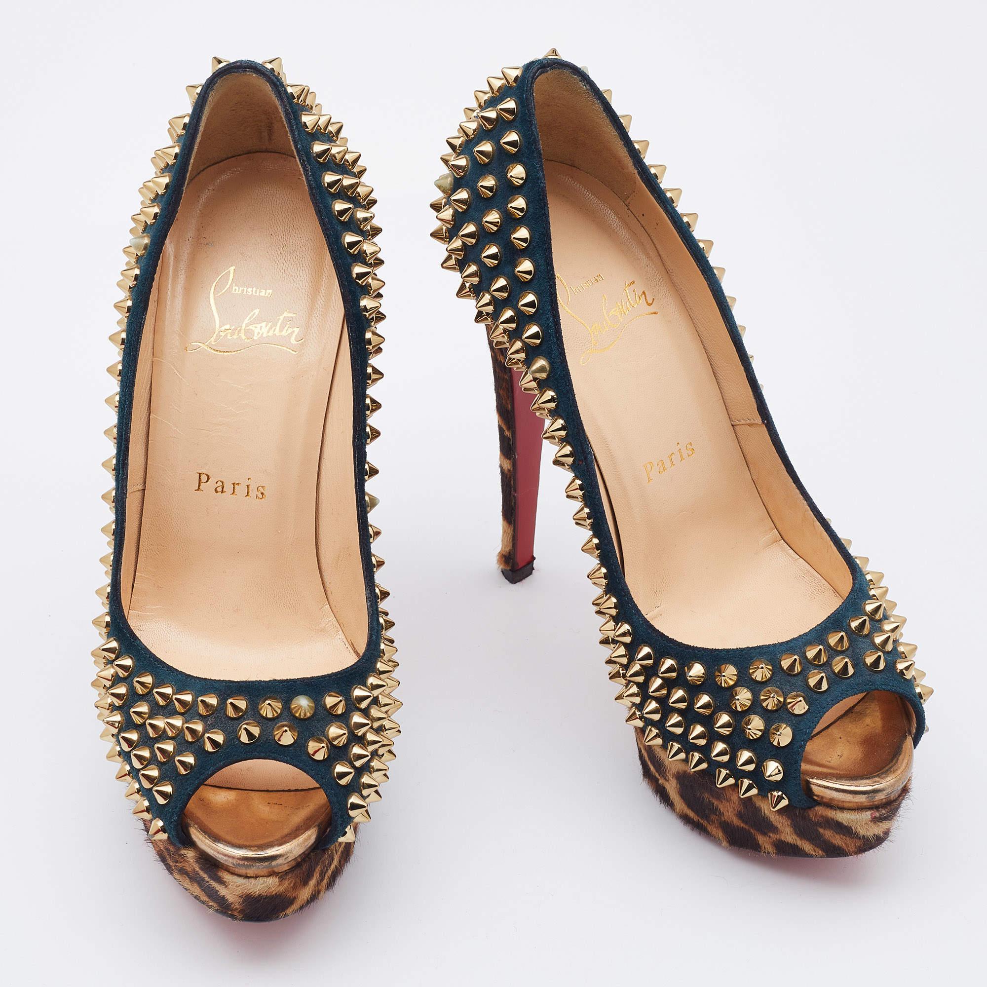 Christian Louboutin - Escarpins en daim et cuir de veau à bouts ouverts, pour femme, taille 36 1
