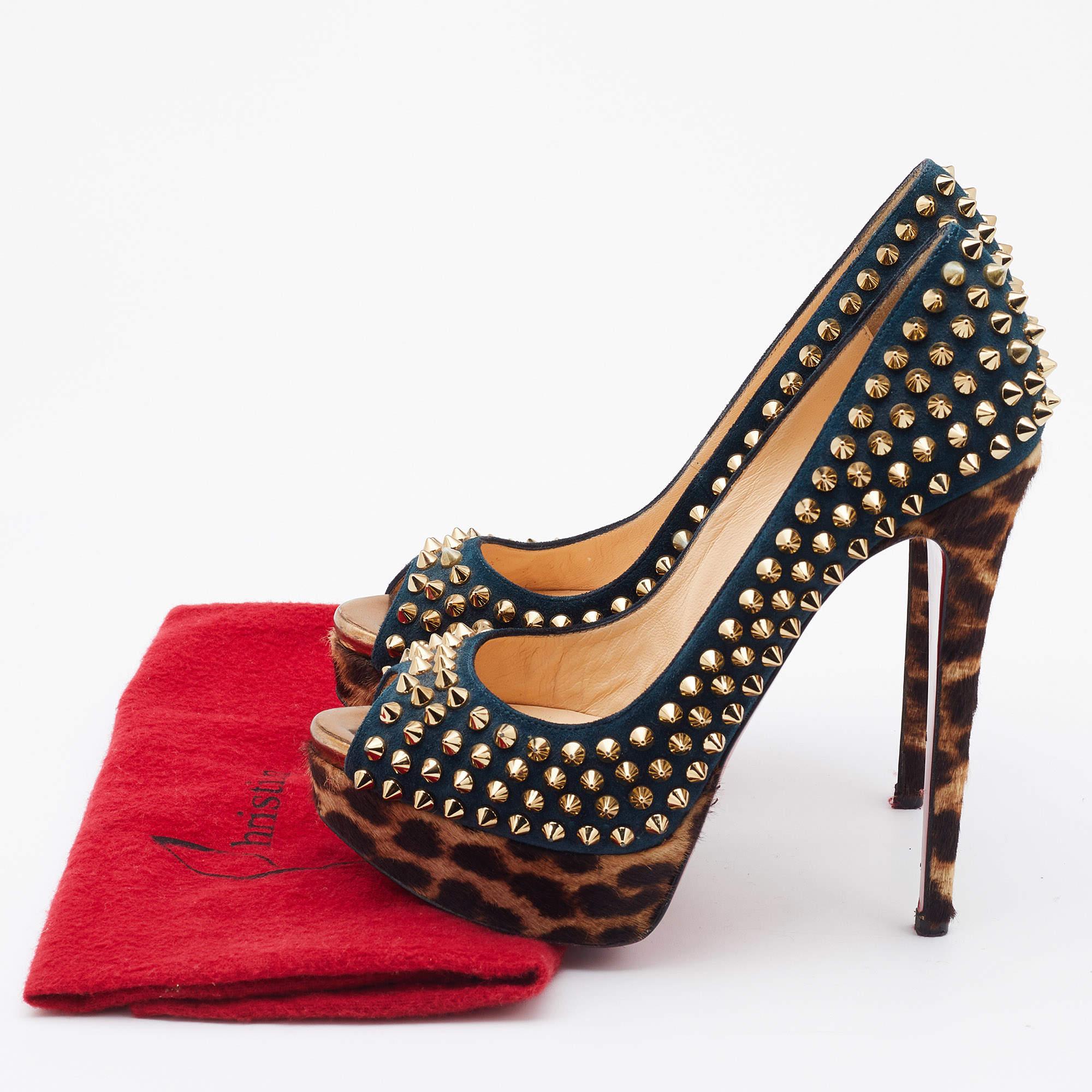 Christian Louboutin - Escarpins en daim et cuir de veau à bouts ouverts, pour femme, taille 36 4