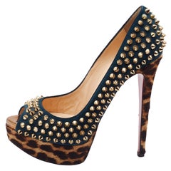 Christian Louboutin Suede and Calfhair Lady Peep-Toe Spikes Pumps Size 36