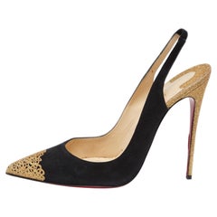 Christian Louboutin Suede and Glitter Almine Pointed-Toe Slingback Pumps Size 41