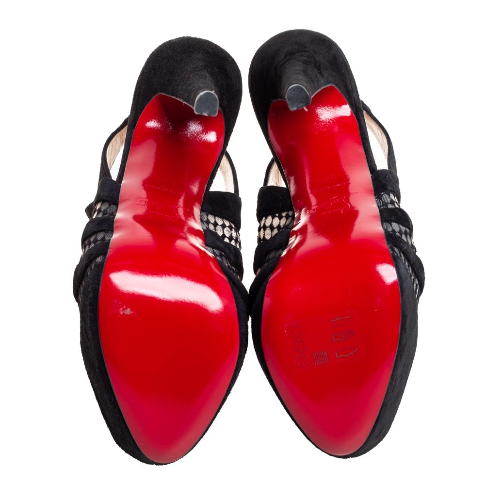 Christian Louboutin Suede and Lace Guizi Platform Ankle Boots Size 36.5 In Excellent Condition In Dubai, Al Qouz 2