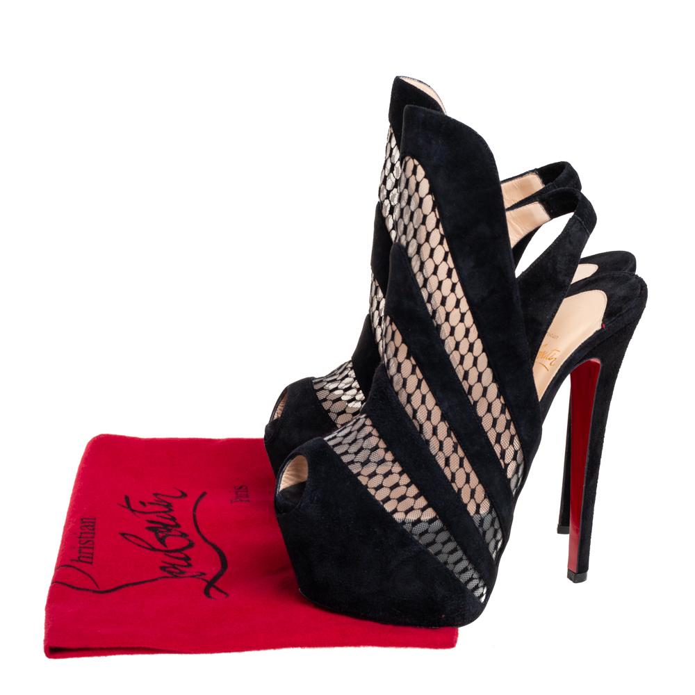 Christian Louboutin Suede and Lace Guizi Platform Ankle Boots Size 36.5 3