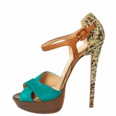 Christian Louboutin Suede And Leather Ankle Strap Platform Sandals Size 37