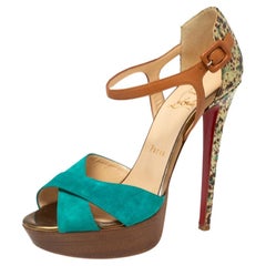 Christian Louboutin Suede And Leather Ankle Strap Platform Sandals Size 37