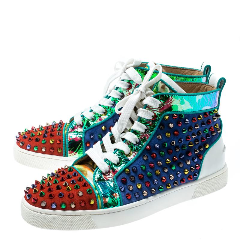 Christian Louboutin Suede And Leather Louis Spikes High-Top Sneakers Size 40 1
